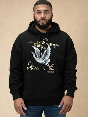 YoungLA Dreamer Hoodie Men's Embroidered Crane Floral 100% Cotton Size M